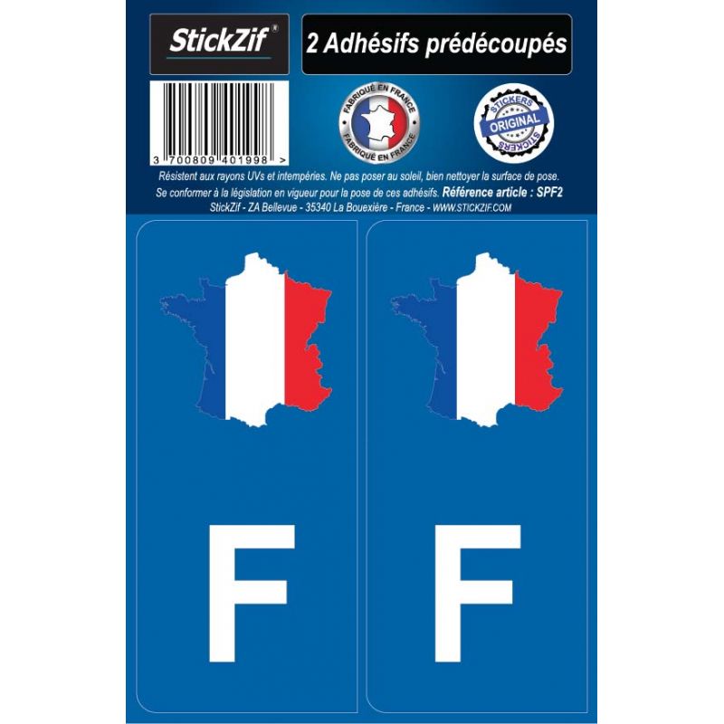 2 autocollants stickers plaque immatriculation pays France Europe couleur bleu - Identifiant plaque Drapeau Carte