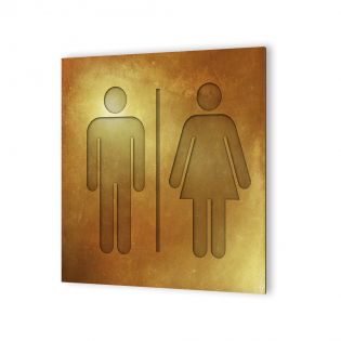 Panneau pictogramme de signalisation · Toilettes Mixtes | Texture Gold