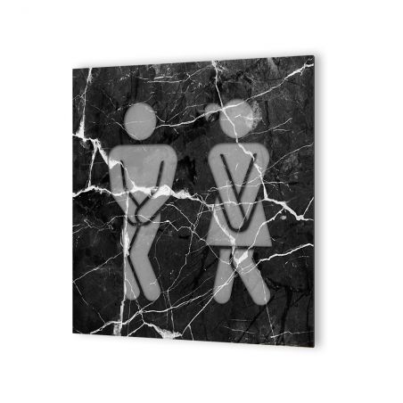 Panneau pictogramme de signalisation · Toilettes Mixtes Humoristique | Texture Marbre Noir