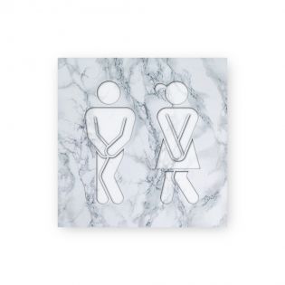 Panneau pictogramme de signalisation · Toilettes Mixtes Humoristique| Texture Marbre Blanc