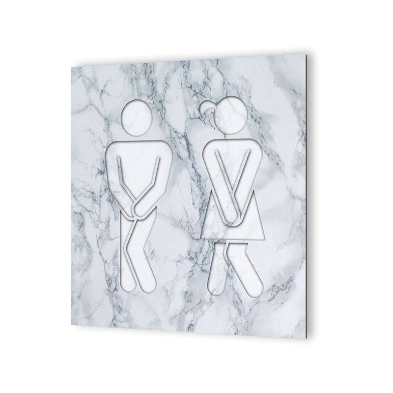 Panneau pictogramme de signalisation · Toilettes Mixtes Humoristique| Texture Marbre Blanc