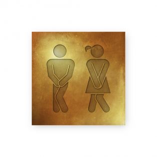 Panneau pictogramme de signalisation · Toilettes Mixtes Humoristique| Texture Gold