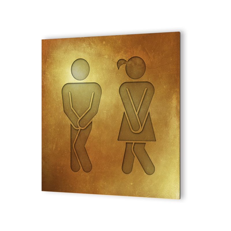 Panneau pictogramme de signalisation · Toilettes Mixtes Humoristique| Texture Gold