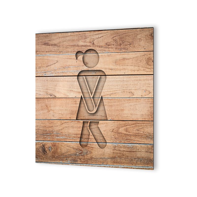 Panneau pictogramme de signalisation · Toilettes Femmes Humoristique| Texture Bois