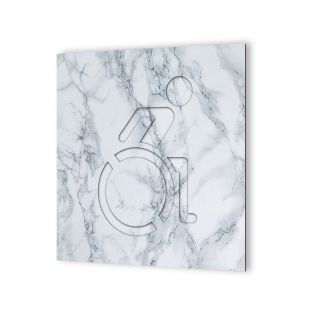 Panneau pictogramme de signalisation Humoristique · Toilettes Handicapés | Texture Marbre Blanc