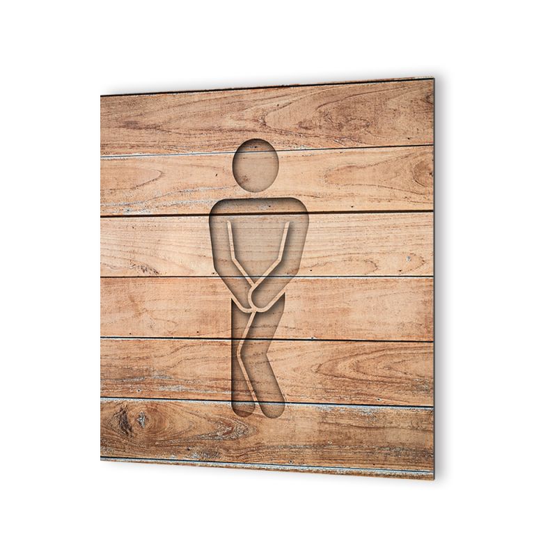 Panneau pictogramme de signalisation · Toilettes Hommes Humoristique| Texture Bois