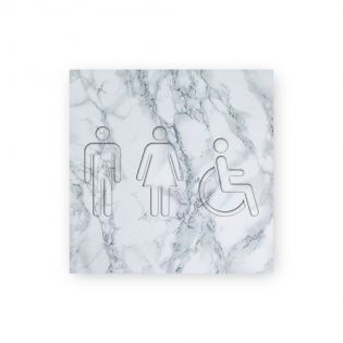 Panneau pictogramme de signalisation · Toilettes Trio H/F Handicapés | Texture Marbre Blanc