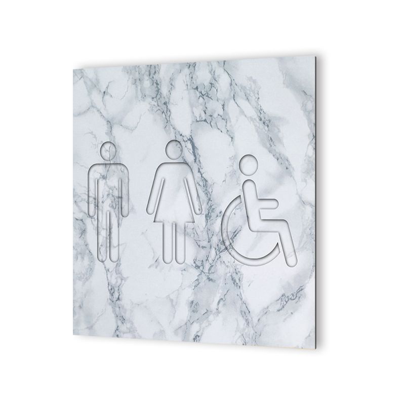 Panneau pictogramme de signalisation · Toilettes Trio H/F Handicapés | Texture Marbre Blanc