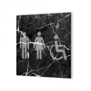 Panneau pictogramme de signalisation · Toilettes Trio H/F Handicapés | Texture Marbre Noir