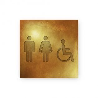 Panneau pictogramme de signalisation · Toilettes Trio H/F Handicapés | Texture Gold