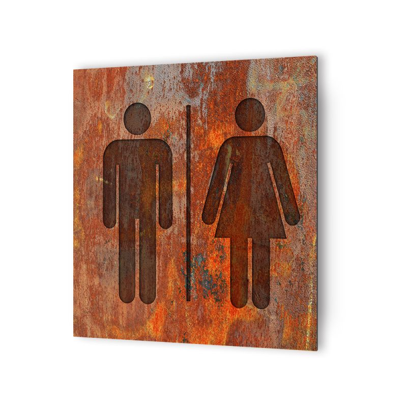 Panneau pictogramme de signalisation · Toilettes Mixtes | Texture Rouille