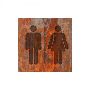 Panneau pictogramme de signalisation · Toilettes Mixtes | Texture Rouille
