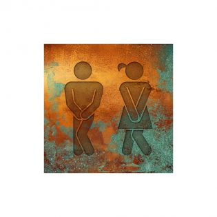Panneau pictogramme de signalisation · Toilettes Mixtes Humoristique| Texture Cuivre