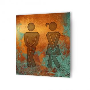 Panneau pictogramme de signalisation · Toilettes Mixtes Humoristique| Texture Cuivre