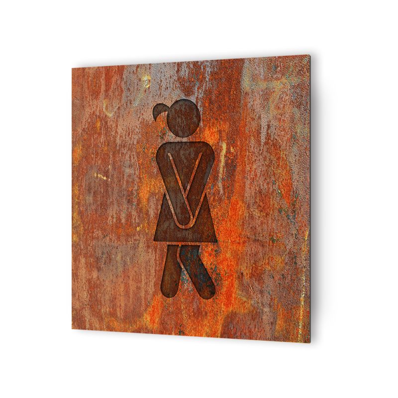 Panneau pictogramme de signalisation · Toilettes Femmes Humoristique | Texture Rouille
