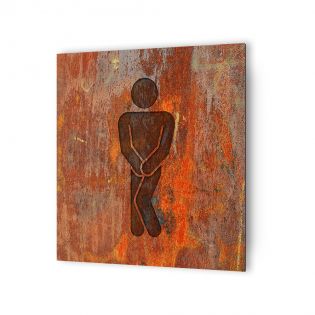 Panneau pictogramme de signalisation · Toilettes Hommes Humoristique | Texture Rouille
