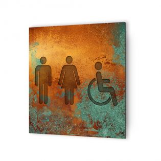 Panneau pictogramme de signalisation · Toilettes Trio H/F PMR | Texture Cuivre