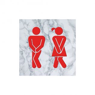 Panneau pictogramme de signalisation · Toilettes Mixtes Humoristique | Texture Marbre Rouge