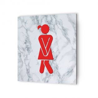 Panneau pictogramme de signalisation · Toilettes Femmes Humoristique | Texture Marbre Rouge