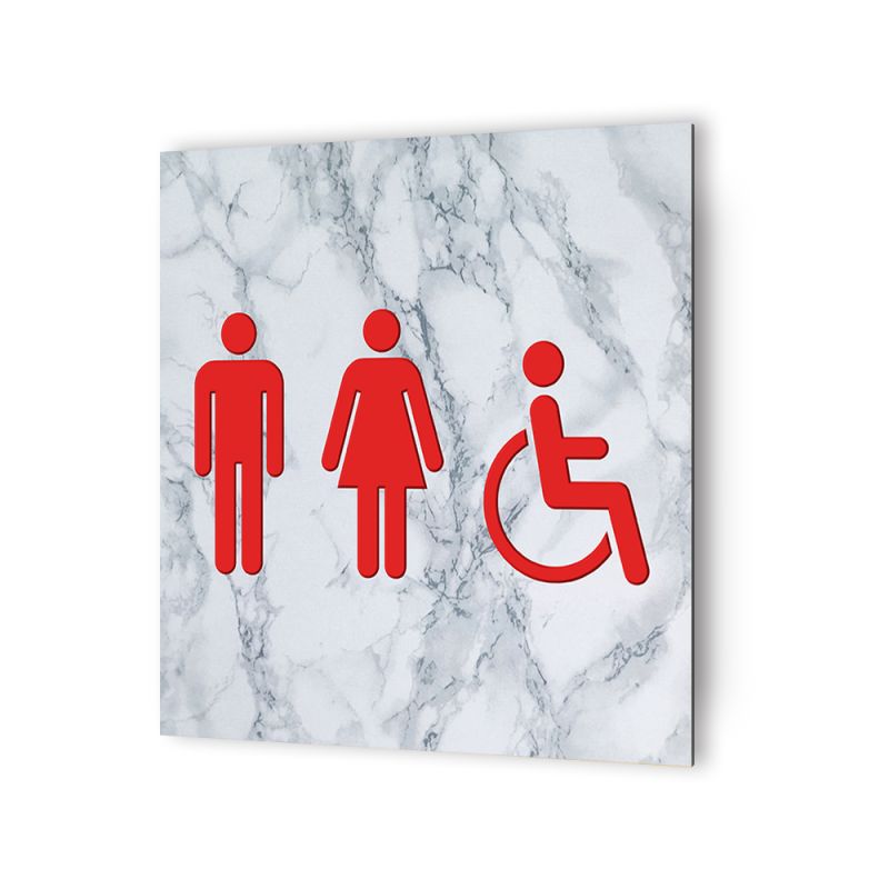 Panneau pictogramme de signalisation Humoristique · Toilettes PMR | Texture Marbre Rouge
