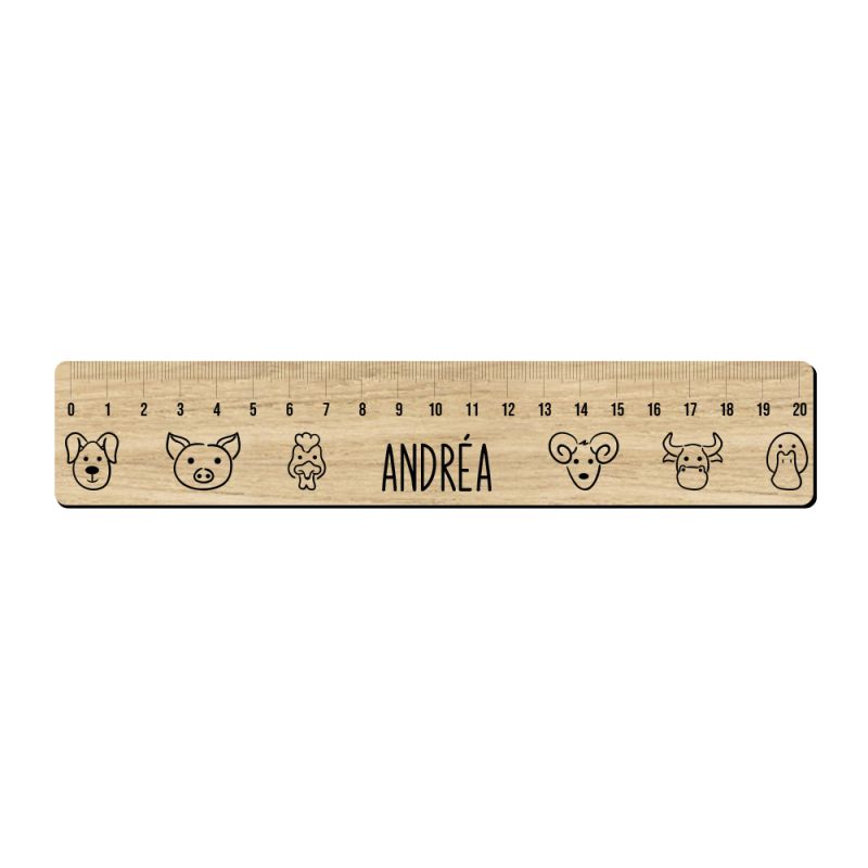 Personalized 20 cm graduated ruler for schoolchildren · First name | Animal heads Personalized 20 cm graduated ruler for schoolchildren · First name | Animal heads