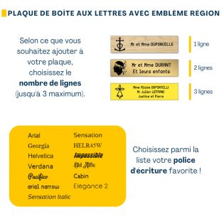 Plaque boite aux lettres format Decayeux CROIX CAMARGUAISE (100x25mm) jaune lettres noires - 2 lignes