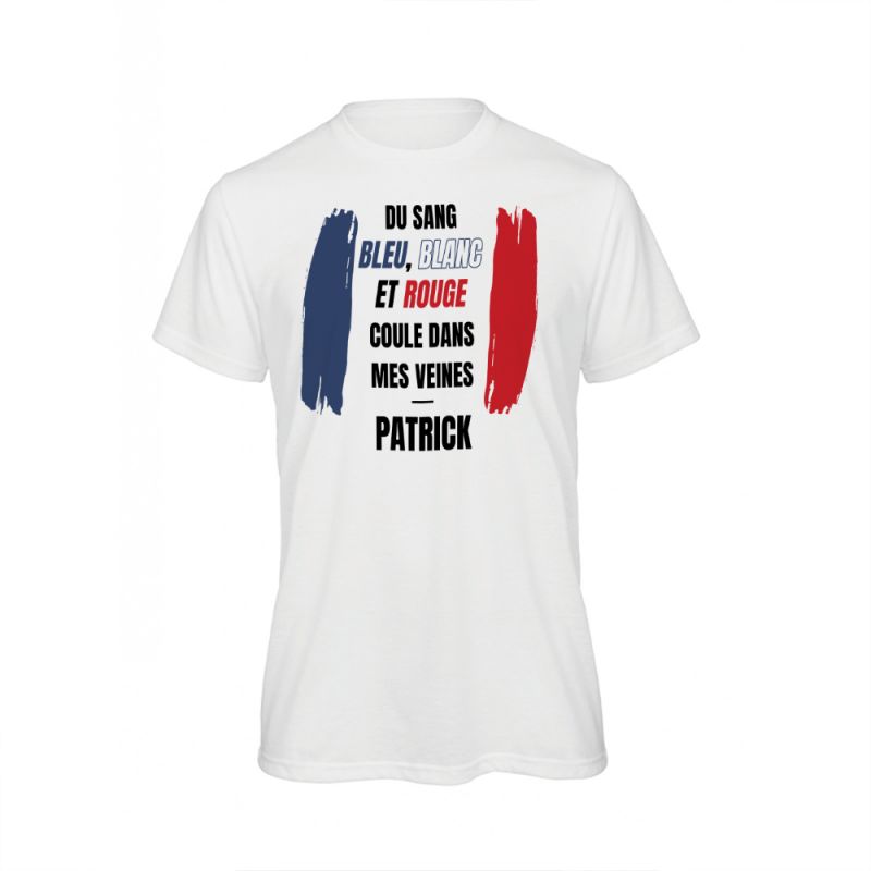 Personalized white tee | Blue white red blood runs through my veins Personalized white tee | Blue white red blood runs through my veins