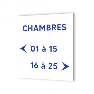 Panneau signalétique en dibond blanc Picto Bleu · indication chambres à personnaliser