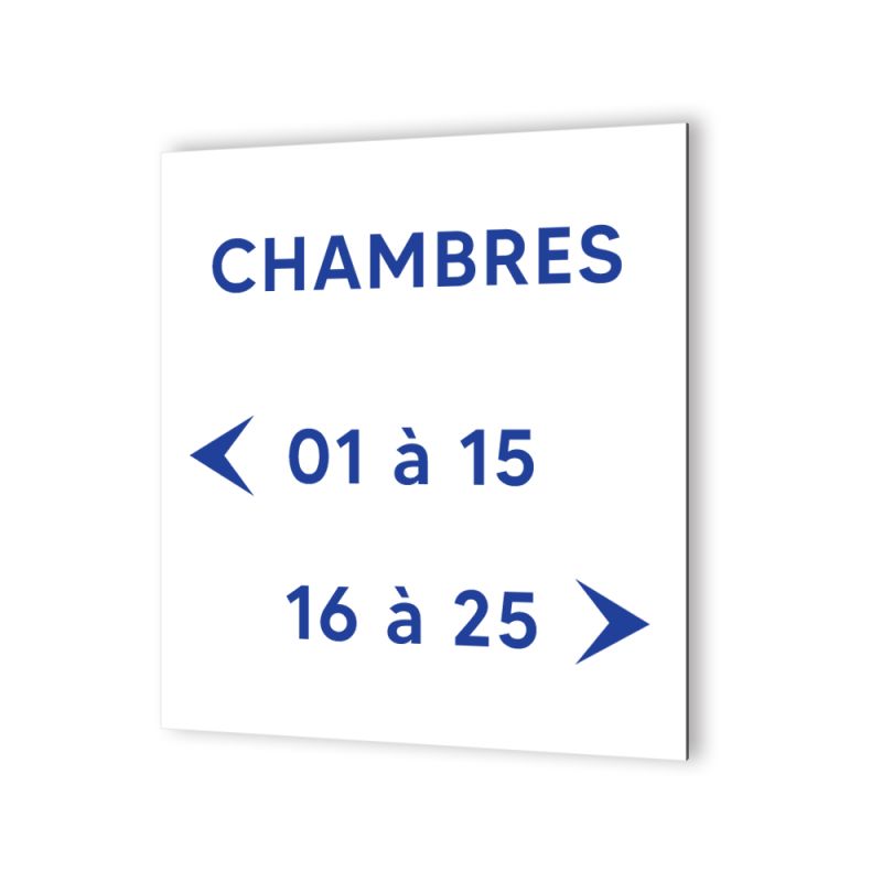 Panneau signalétique en dibond blanc Picto Bleu · indication chambres à personnaliser