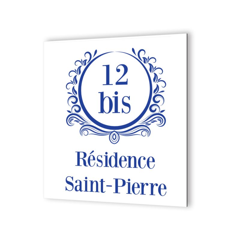Numéro de rue extérieur personnalisable en Dibond Blanc Picto Bleu · Numéro de rue modèle Luxury