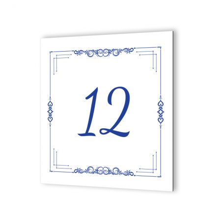 Numéro de maison extérieur personnalisable en Dibond Blanc Picto Bleu · Numéro de rue modèle cadre ethnique