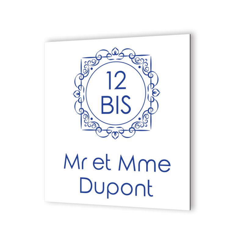 Numéro de maison extérieur personnalisable sur 2 lignes en Dibond Blanc Picto Bleu · Numéro de rue modèle oriental