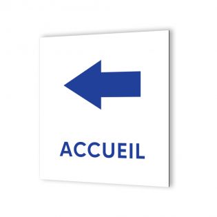 Pictogramme panneau flèche directionnelle format 20 x 20 cm en dibond blanc Picto Bleu · Modèle Accueil Gauche