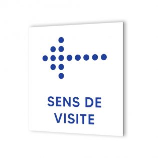 Pictogramme panneau flèche directionnelle format 20 x 20 cm en dibond blanc Picto Bleu · Modèle Accueil DOT Gauche