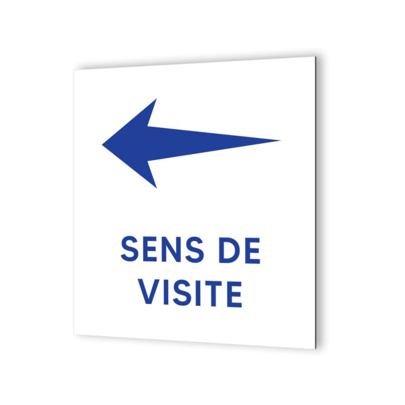 Pictogramme panneau flèche directionnelle format 20 x 20 cm en dibond blanc Picto Bleu · Modèle Accueil Sharp Gauche