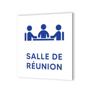 Pictogramme panneau signalétique format 20 cm x 20 cm en Dibond Blanc Picto Bleu - Modèle Salle de Réunion
