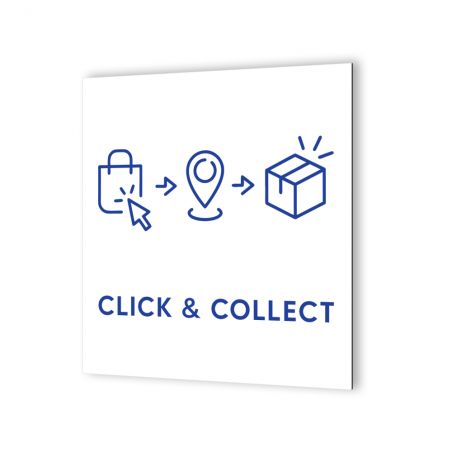 Pictogramme panneau signalétique format 20 cm x 20 cm en Dibond Blanc Picto Bleu - Modèle Click & Collect