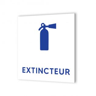 Pictogramme panneau signalétique format 20 cm x 20 cm en Dibond Blanc Picto Bleu - Modèle Extincteur