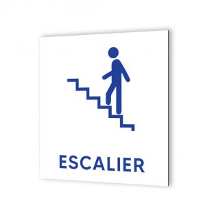 Pictogramme panneau signalétique format 20 cm x 20 cm en Dibond Blanc Picto Bleu - Modèle Escalier Gauche