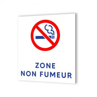 Pictogramme panneau signalétique format 20 cm x 20 cm en Dibond Blanc Picto Bleu - Modèle Zone Non Fumeur