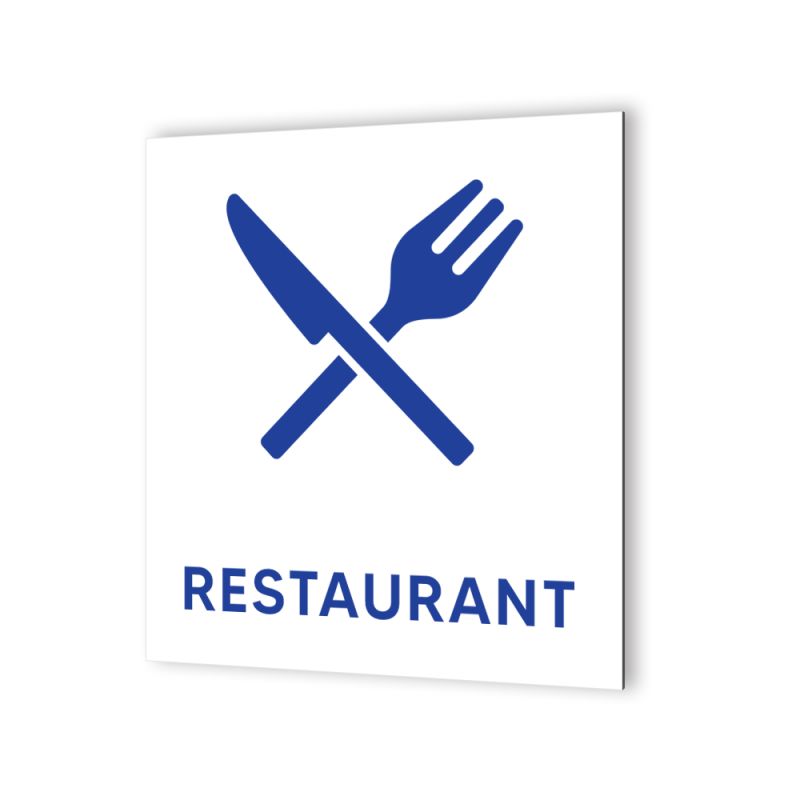 Pictogramme panneau signalétique format 20 cm x 20 cm en Dibond Blanc Picto Bleu - Modèle Restaurant