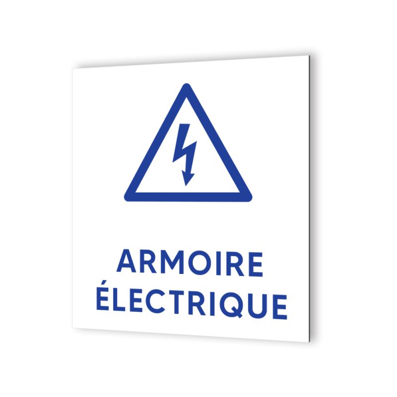 Pictogramme panneau signalétique format 20 cm x 20 cm en Dibond Blanc Picto Bleu - Modèle Armoire Électrique