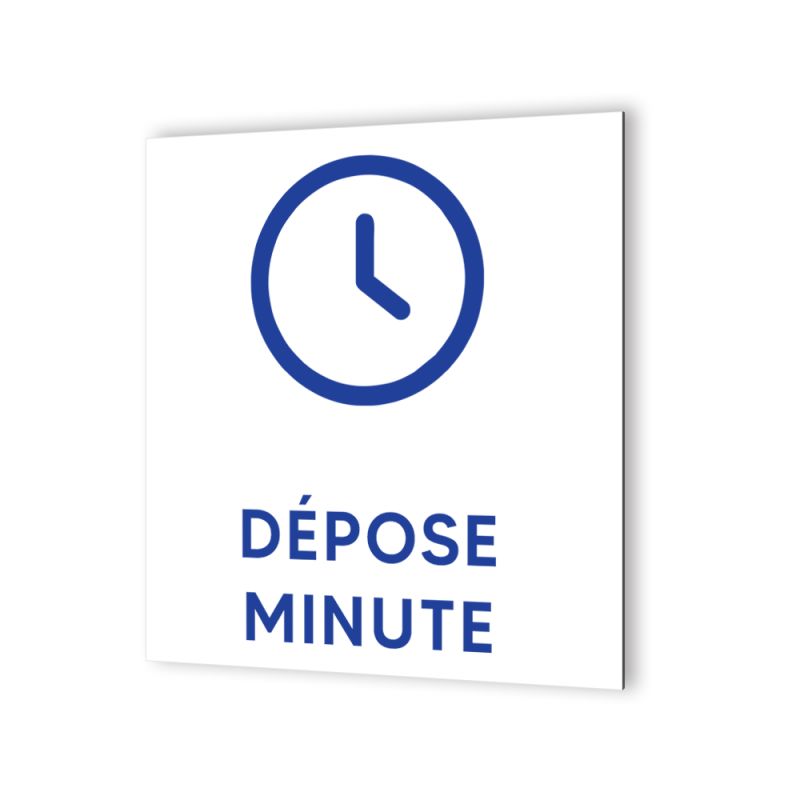 Pictogramme panneau signalétique format 20 cm x 20 cm en Dibond Blanc Picto Bleu - Modèle Dépose Minute