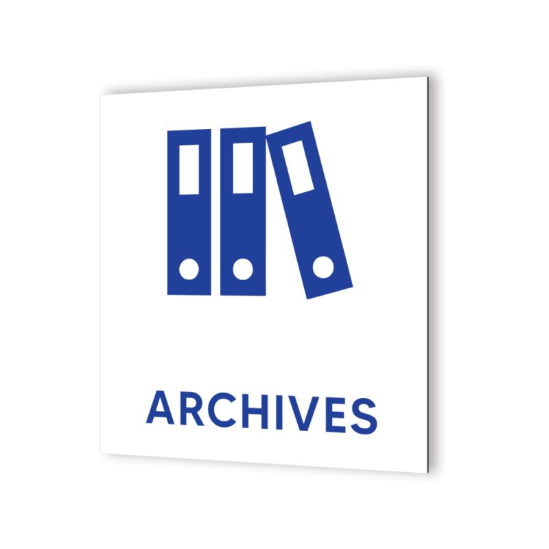 Pictogramme panneau signalétique format 20 cm x 20 cm en Dibond Blanc Picto Bleu - Modèle Archives