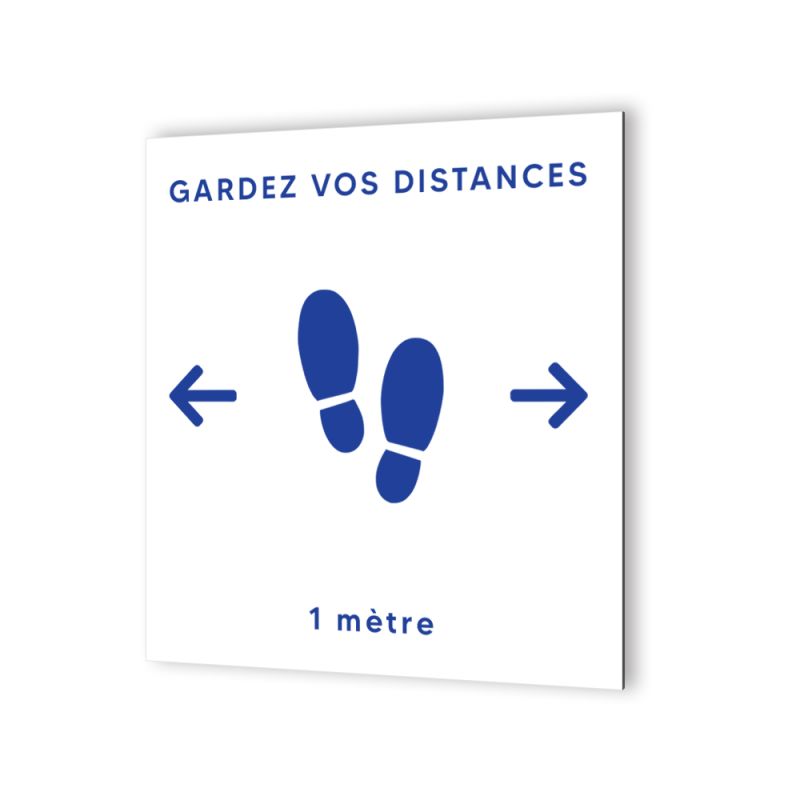 Pictogramme panneau signalétique format 20 cm x 20 cm en Dibond Blanc Picto Bleu - Modèle Gardez vos Distance (distanciation soc