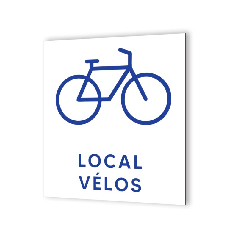 Pictogramme panneau signalétique format 20 cm x 20 cm en Dibond Blanc Picto Bleu - Modèle Local Vélo