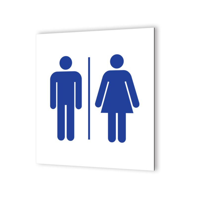 Pictogramme panneau signalétique format 20 cm x 20 cm en Dibond Blanc Picto Bleu - Modèle Toilettes Mixtes