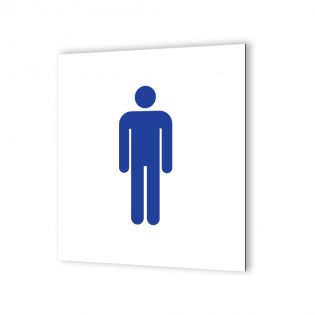 Pictogramme panneau signalétique format 20 cm x 20 cm en Dibond Blanc Picto Bleu - Modèle Toilettes Hommes