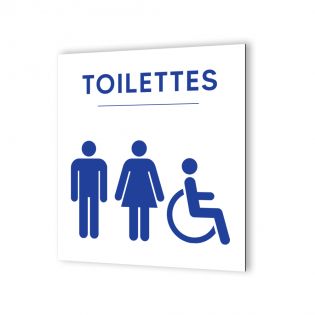 Pictogramme panneau signalétique format 20 cm x 20 cm en Dibond Blanc Picto Bleu - Modèle WC Trio