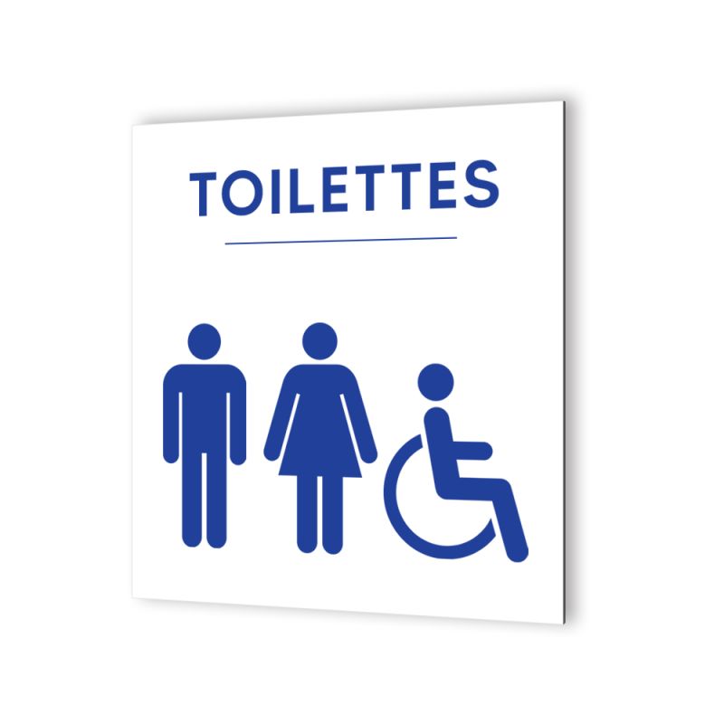 Pictogramme panneau signalétique format 20 cm x 20 cm en Dibond Blanc Picto Bleu - Modèle WC Trio